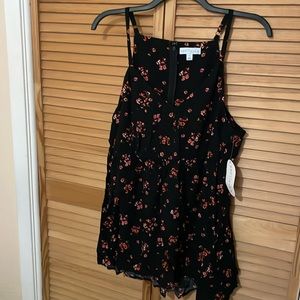 Plus Size Black and pink floral babydoll racerback blouse